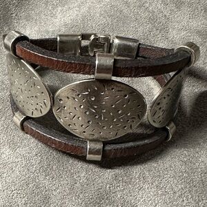 Leather and silver plate boho bracelet